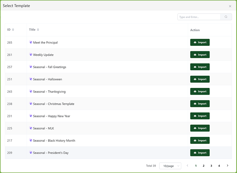 Schools can select from a list of email templates